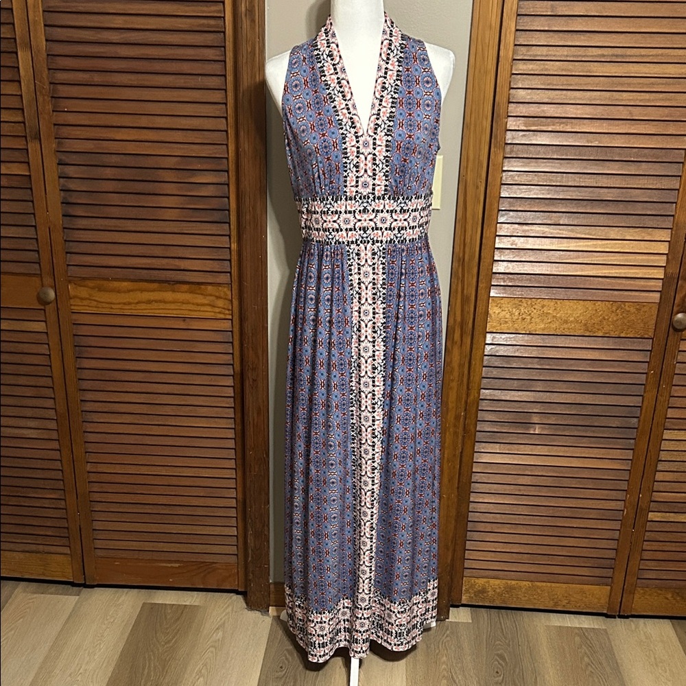 Wisp Elegant Ella Jersey Maxi Dress in Blue and Pink